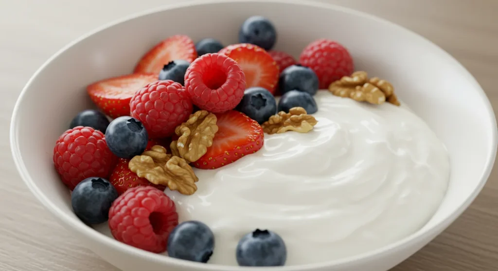 Greek yogurt with berries and walnuts