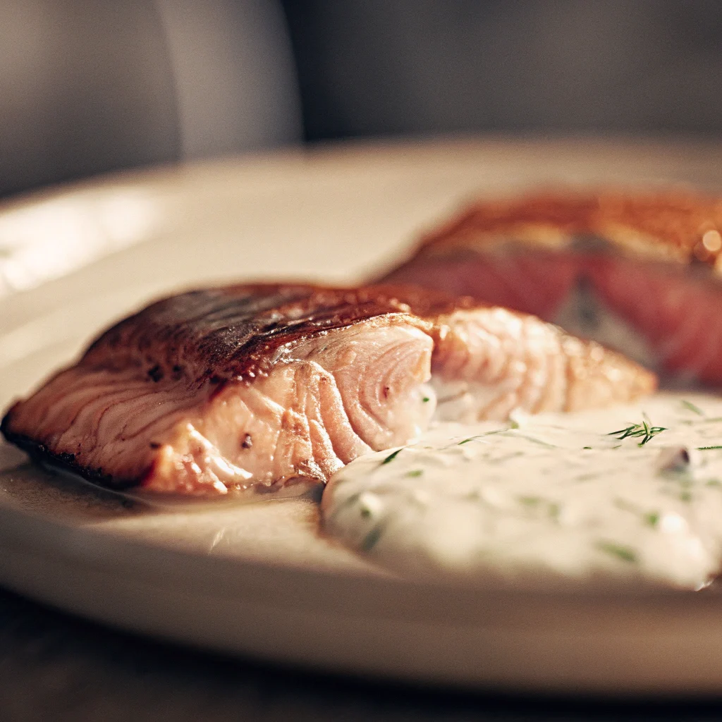 Baked Salmon with a garlic dill sauce
