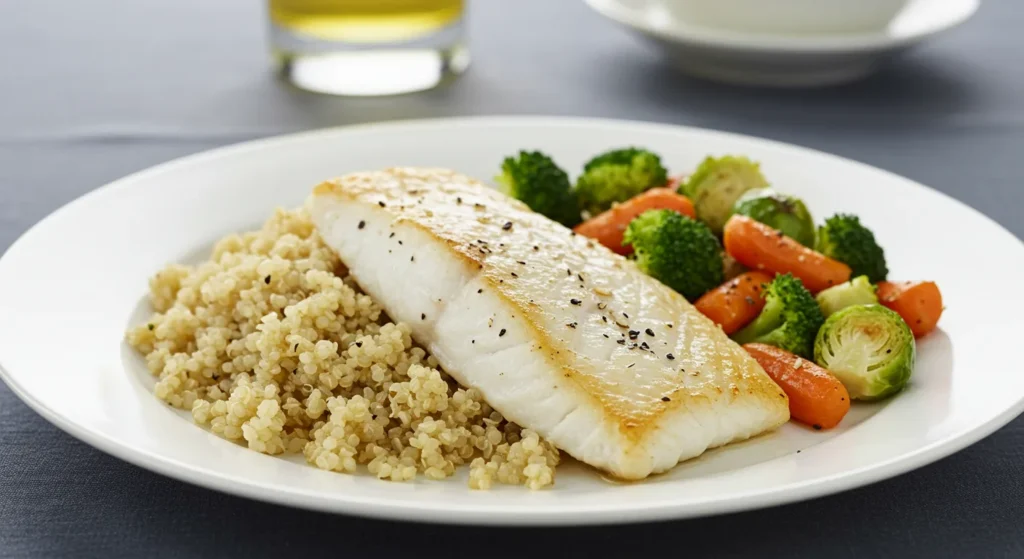 Delicious fish, quinoa and veggies
