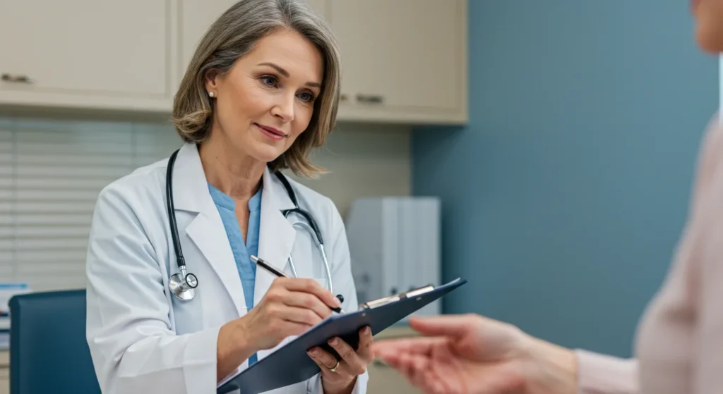 A doctor prescribing medication