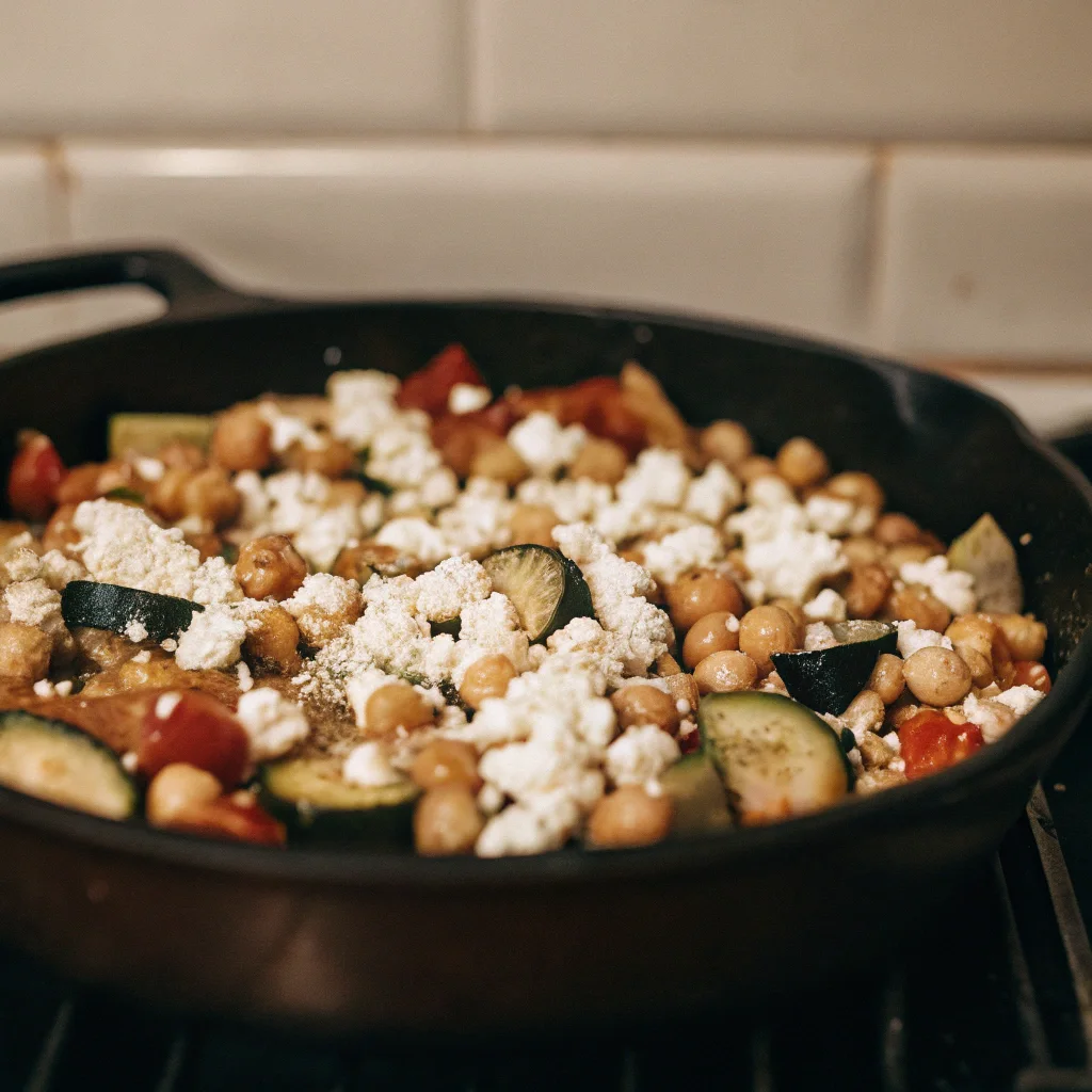 Mediterranean chickpea skillet with zucchini and tomato