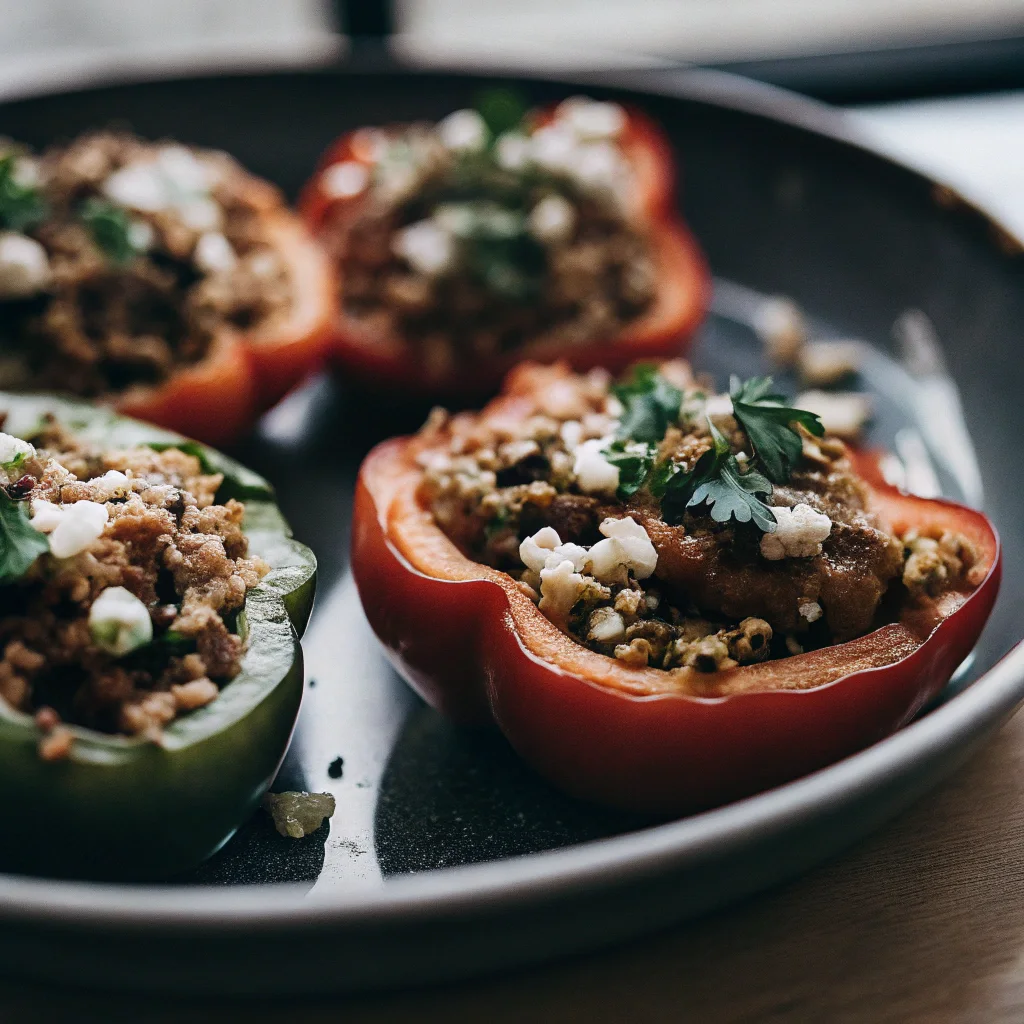Mediterranean Lentil & Turkey Stuffed Peppers