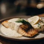 Seared Salmon with Dill Cream Sauce served with Cauliflower Mash